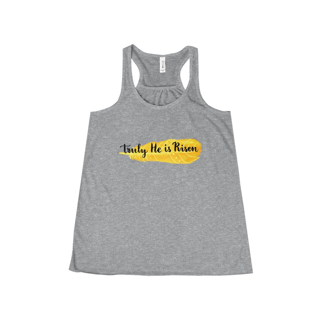 Women's He Is Risen Flowy Racerback Tank-Clothing-The Faith And Glory Company-Athletic Heather-XS-The Faith And Glory Company 