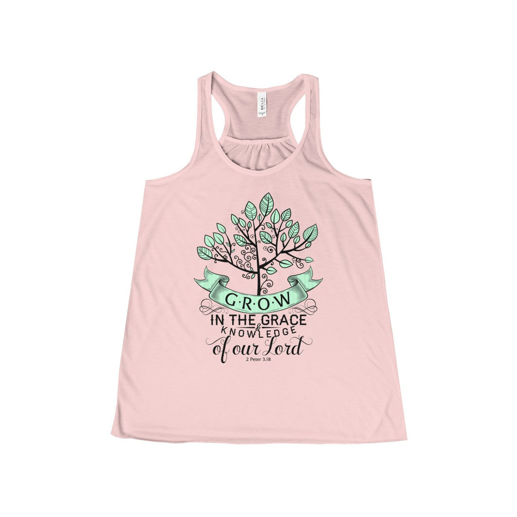 Women's Grow In The Grace Flowy Racerback Tank-Clothing-The Faith And Glory Company-Soft Pink-XS-The Faith And Glory Company 