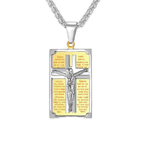 Men's Padre Nuestro (Lord's Prayer) Tag Necklace-Jewelry-The Faith And Glory Company-The Faith And Glory Company 