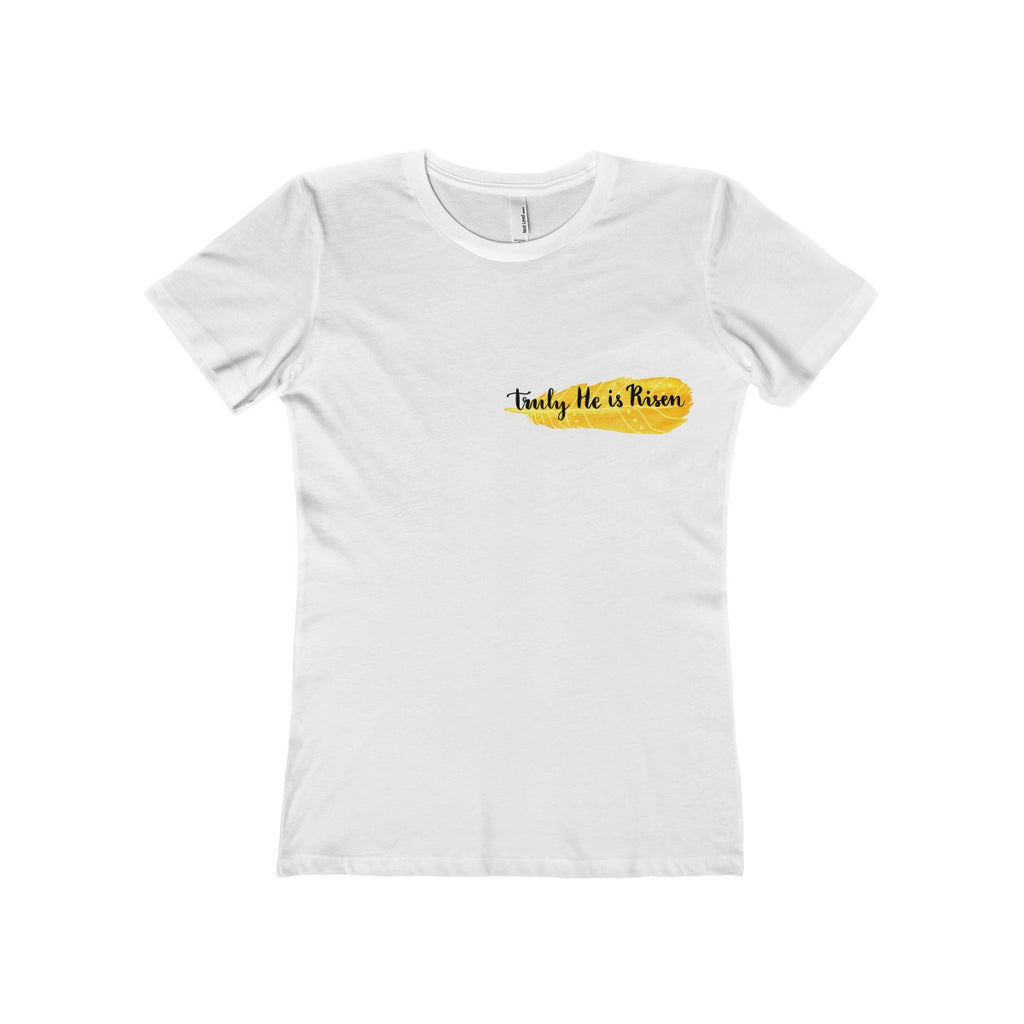 Women's He Is Risen Boyfriend Tee-Clothing-The Faith And Glory Company-Solid White-S-The Faith And Glory Company 