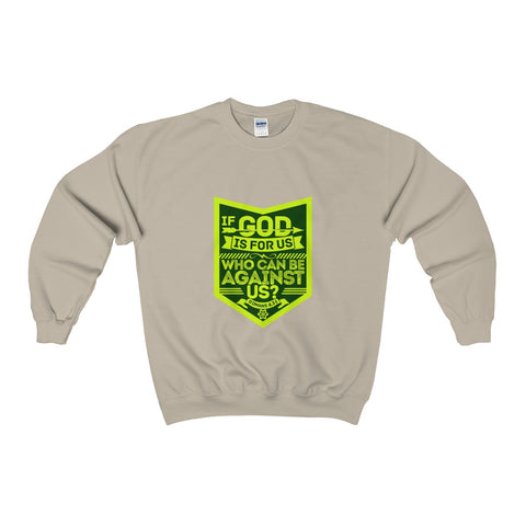 Who Can Be Against Us Adult Crewneck Sweatshirt-Clothing-The Faith And Glory Company-Sand-S-The Faith And Glory Company 