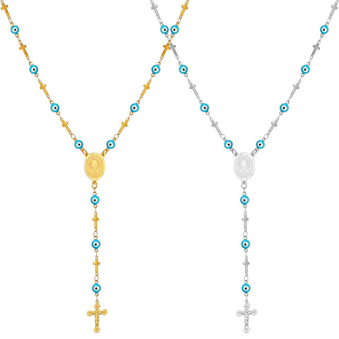 The Nazar Boncuk & Cross Rosary Necklace-Jewelry-The Faith And Glory Company-The Faith And Glory Company 