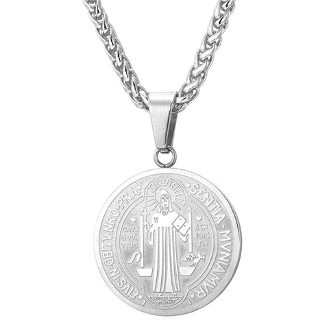 Saint Benedict Round Pendant Necklace-Jewelry-The Faith And Glory Company-Stainless Steel-The Faith And Glory Company 