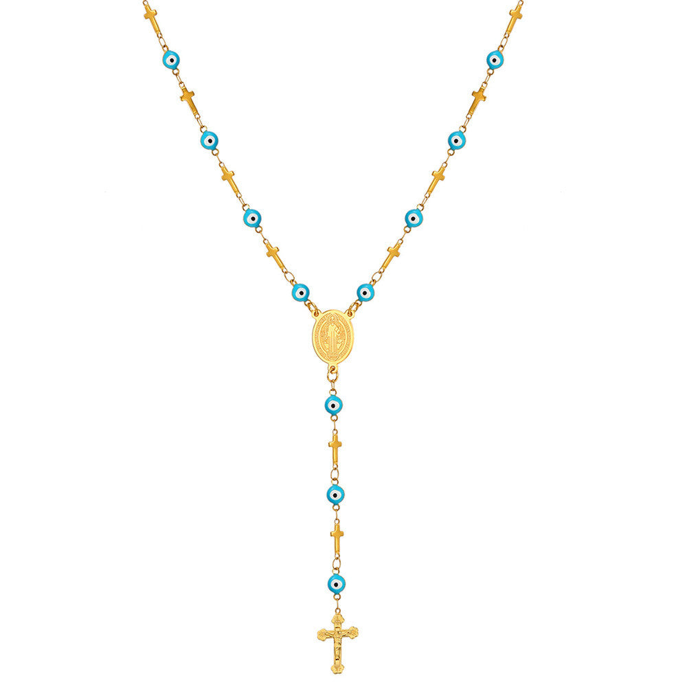 The Nazar Boncuk & Cross Rosary Necklace-Jewelry-The Faith And Glory Company-Gold Plated-The Faith And Glory Company 