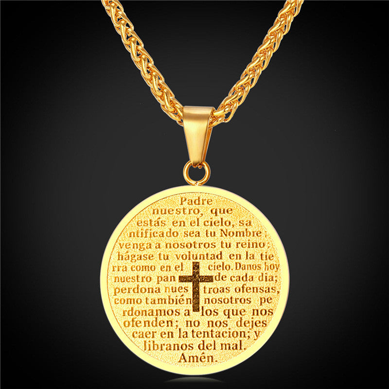 Padre Nuestro (Lord's Prayer) Round Pendant Necklace-Jewelry-The Faith And Glory Company-Gold Plated-The Faith And Glory Company 