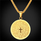 Padre Nuestro (Lord's Prayer) Round Pendant Necklace-Jewelry-The Faith And Glory Company-Gold Plated-The Faith And Glory Company 