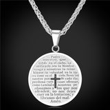 Padre Nuestro (Lord's Prayer) Round Pendant Necklace-Jewelry-The Faith And Glory Company-Stainless Steel-The Faith And Glory Company 