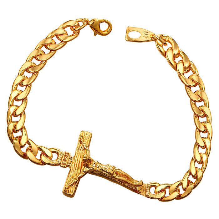 Men's Crucifix Chain Bracelet-Jewelry-The Faith And Glory Company-Gold-The Faith And Glory Company 