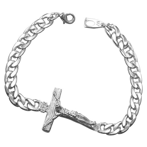 Men's Crucifix Chain Bracelet-Jewelry-The Faith And Glory Company-Stainless Steel-The Faith And Glory Company 