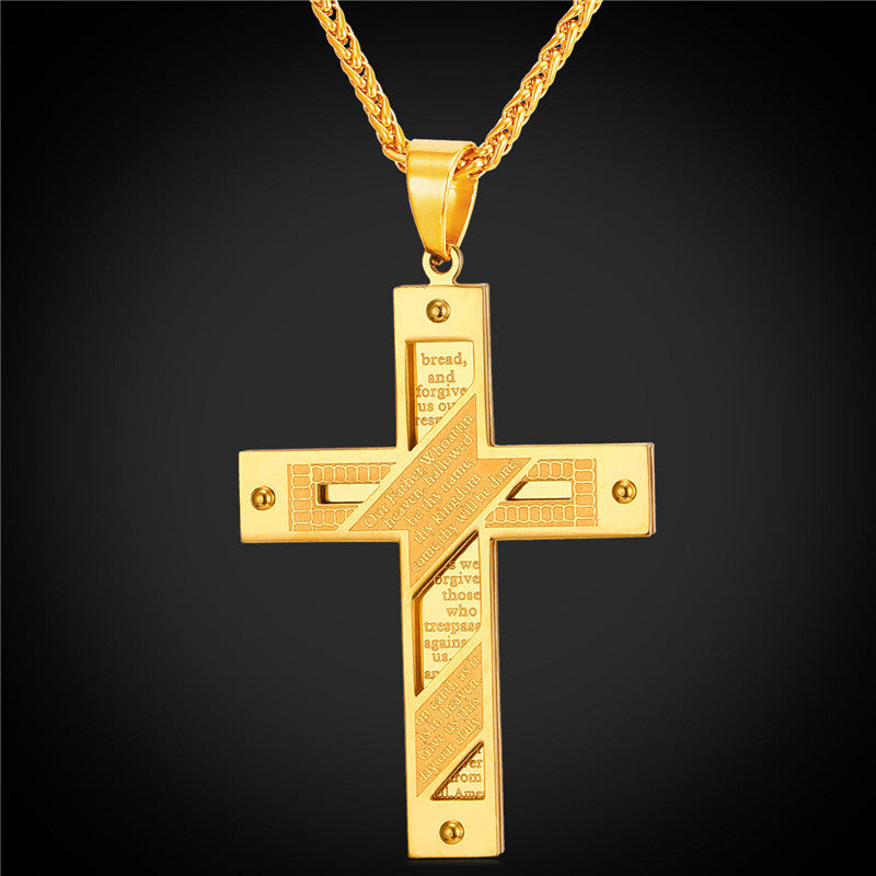 Men's Lord's Prayer Cross Pendant Necklace-Jewelry-The Faith And Glory Company-Gold Plated-The Faith And Glory Company 