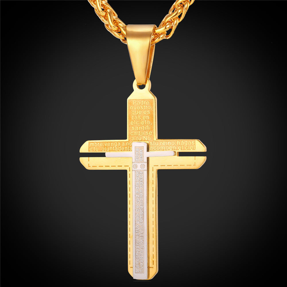 Men's Padre Nuestro (Lord's Prayer) Cruzar Necklace-Jewelry-The Faith And Glory Company-Gold Plated-The Faith And Glory Company 