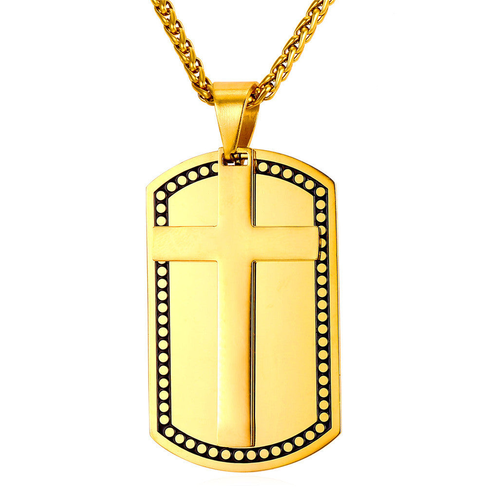 Men's Hinged Cross Dog Tag Necklace-Jewelry-The Faith And Glory Company-Gold Plated-The Faith And Glory Company 