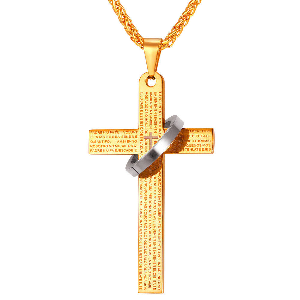 Men's Padre Nuestro (Lord's Prayer) Celtic Cross Pendant Necklace-Jewelry-The Faith And Glory Company-Gold Plated-The Faith And Glory Company 