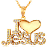 I ♥ Jesus Rhinestone Pendant Necklace-Jewelry-The Faith And Glory Company-Gold Plated-The Faith And Glory Company 