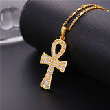 Rhinestone Ankh Cross Pendant Necklace-Jewelry-The Faith And Glory Company-Gold Plated-The Faith And Glory Company 