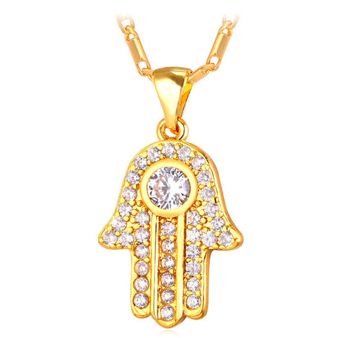 Rhinestone Hamsa Pendant Necklace-Jewelry-The Faith And Glory Company-Gold Plated-The Faith And Glory Company 