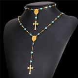 The Nazar Boncuk & Cross Rosary Necklace and Bracelet Set-Jewelry-The Faith And Glory Company-The Faith And Glory Company 