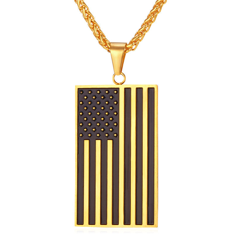 Old Glory Pendant Necklace-Jewelry-The Faith And Glory Company-Black Flag Gold Plated-The Faith And Glory Company 