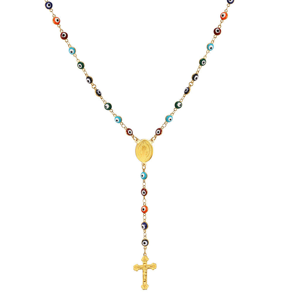 Colorful Nazar Boncuk Rosary Necklace-Jewelry-The Faith And Glory Company-Gold Plated-The Faith And Glory Company 