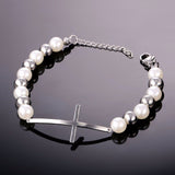 Faux Pearl Cross Bracelet-Jewelry-The Faith And Glory Company-The Faith And Glory Company 