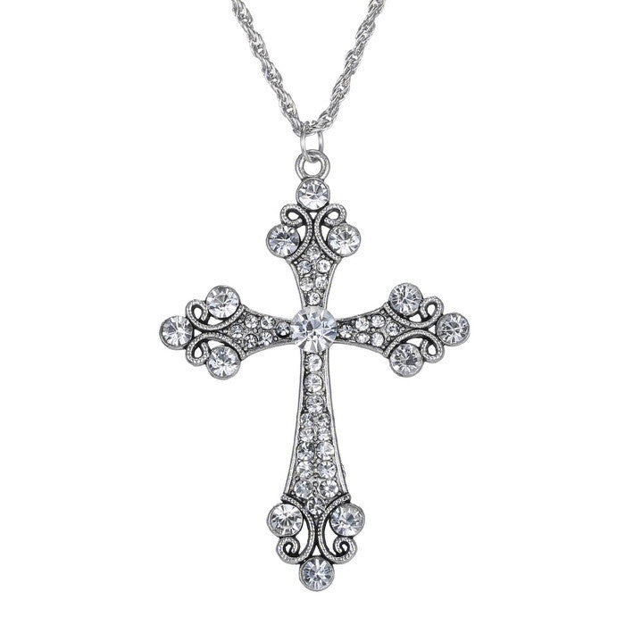 Trinity Crystal Cross Pendant Necklace-Jewelry-The Faith And Glory Company-Silver-The Faith And Glory Company 